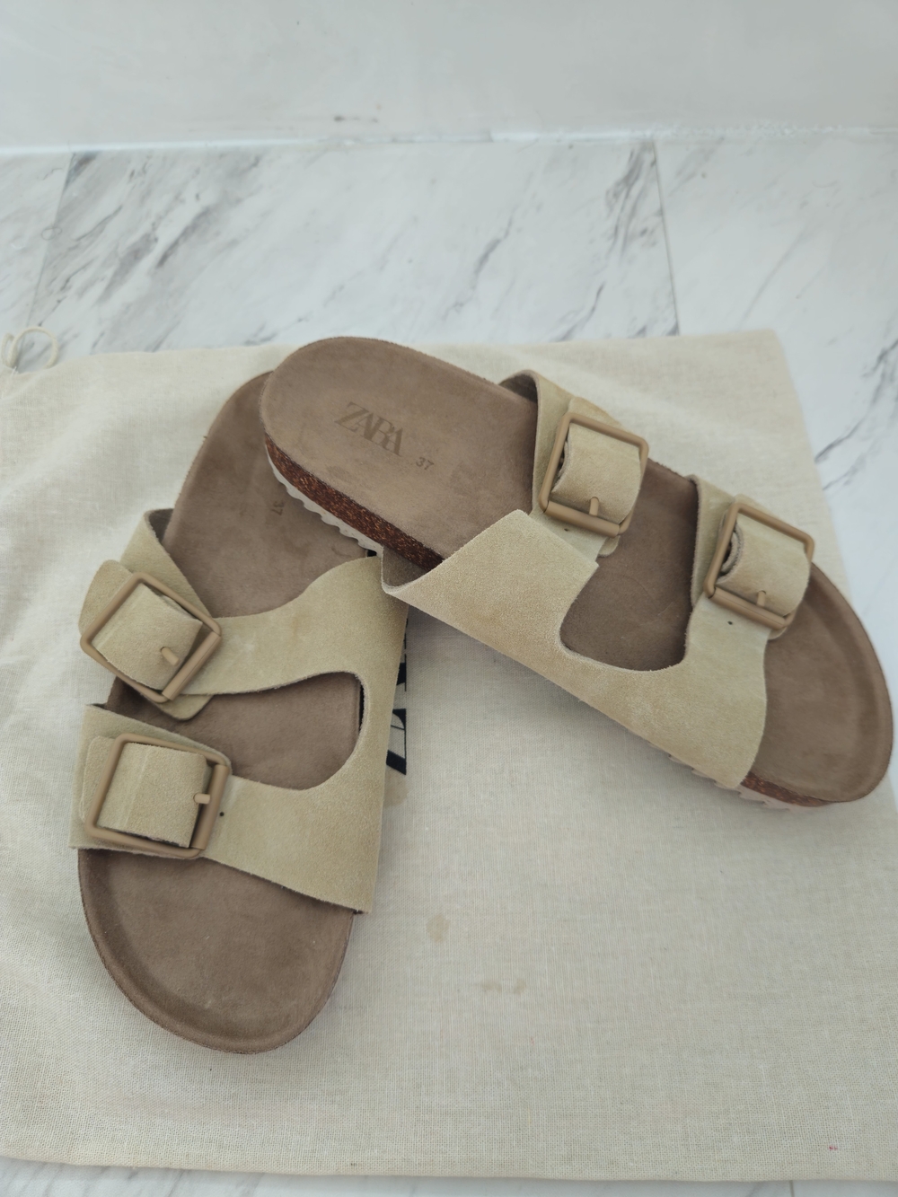 ZARA Beige Double-Buckle Slide Sandals for Women